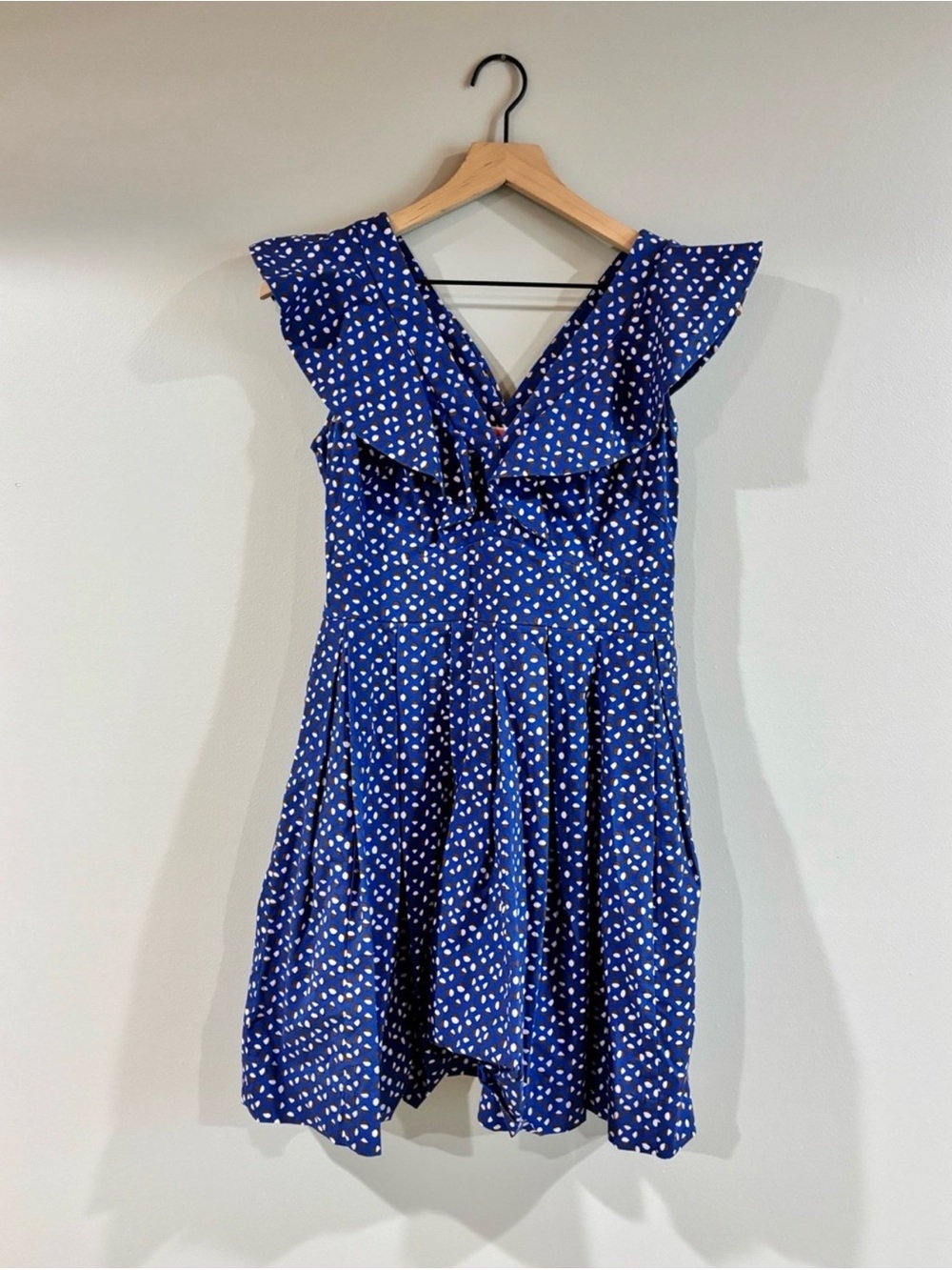Kate Spade New York Geo Dot Ruffle V-Neck Summer Dress Polka Dot Size 6